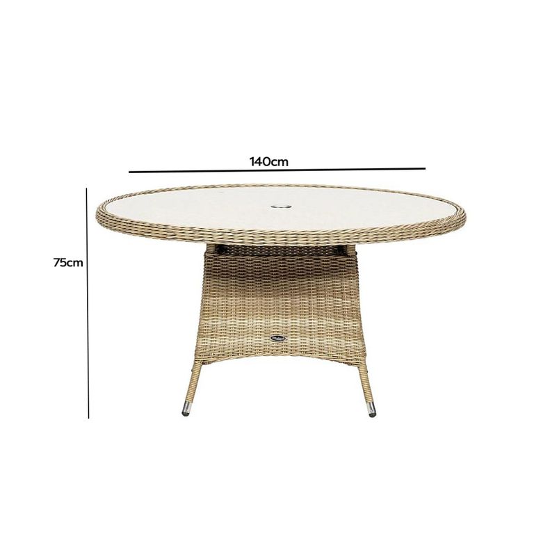 Wentworth Garden Dining Table - 6 Seater - 140cm - Round - Beige - Rattan