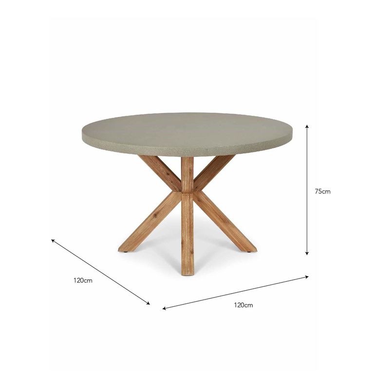 Burford Outdoor Round Dining Table 120cm in Grey Faux Concreate
