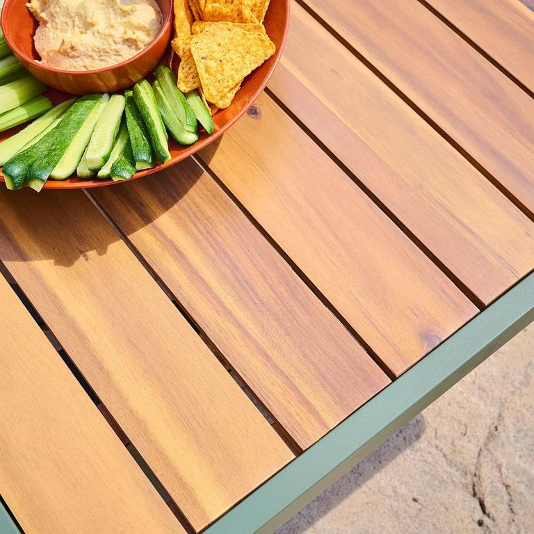 Genoa Garden Lounge Set - 4 Seater - with Coffee Table - Olive Green and Timber Wood