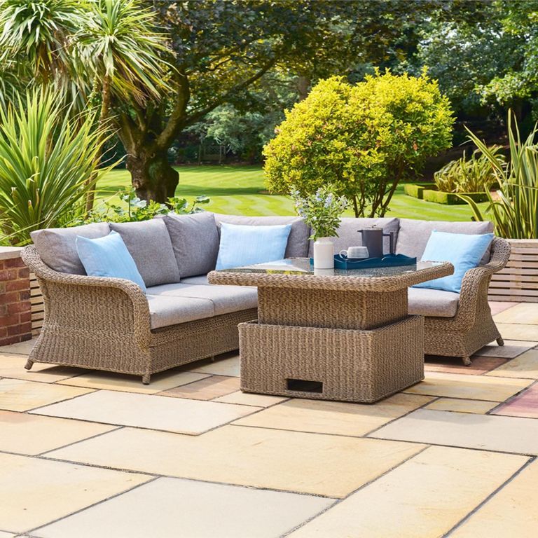 Arlington Corner Lounge Set - 5 Seater - With Square Adjustable Height Table - Luxury Rattan