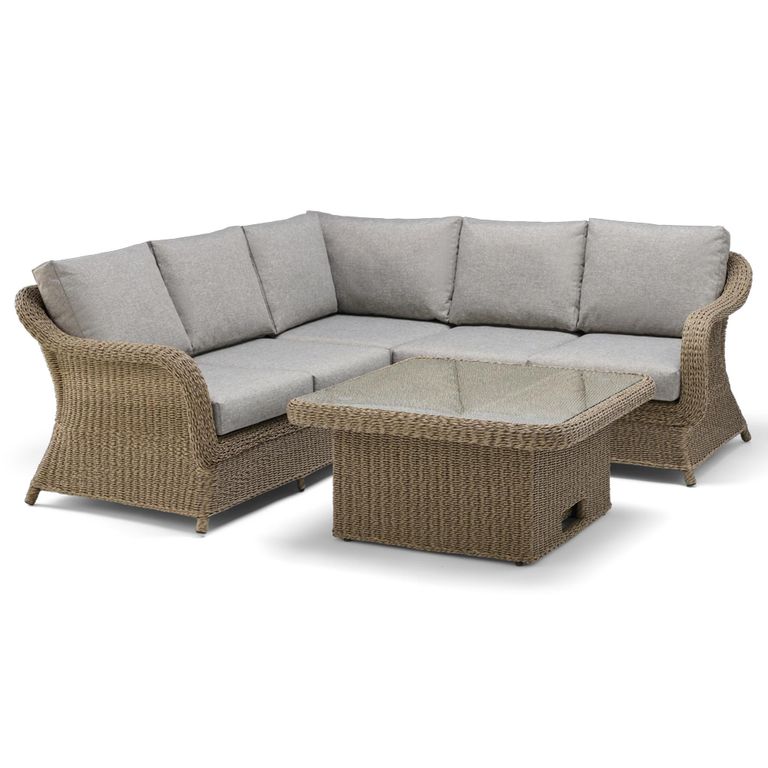 Arlington Corner Lounge Set - 5 Seater - With Square Adjustable Height Table - Luxury Rattan