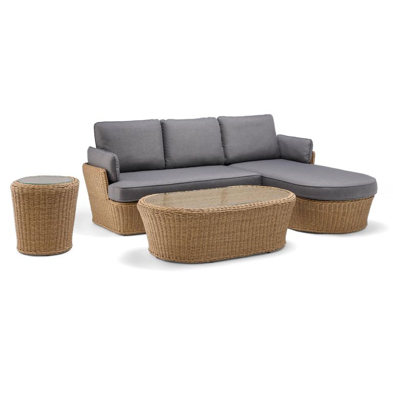 Palermo Chaise Set - with Oval Coffee Table & Round Side Table - Luxury Rattan