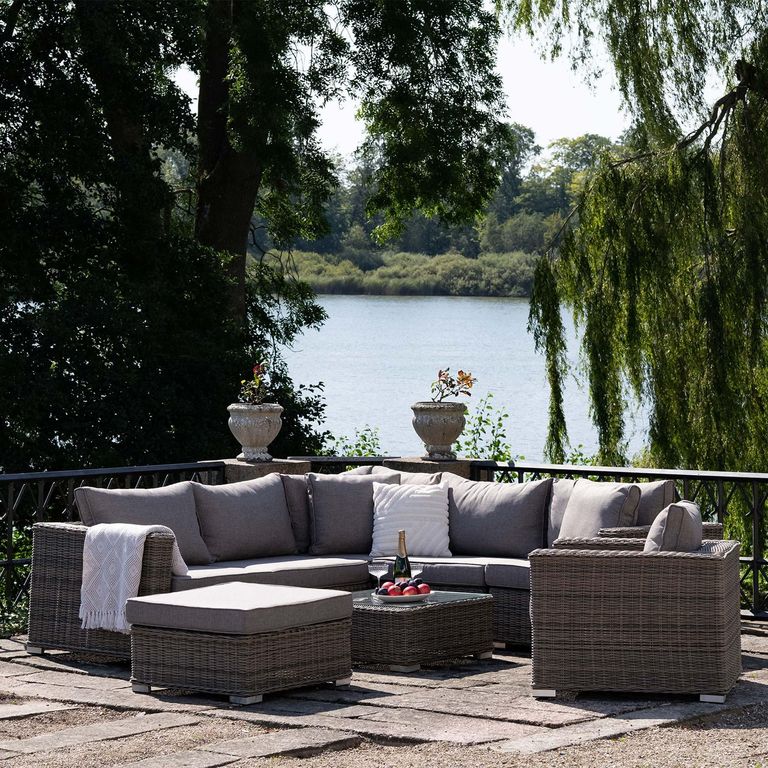 Calvi Lounge Set - Grey - Fabric and Polyrattan