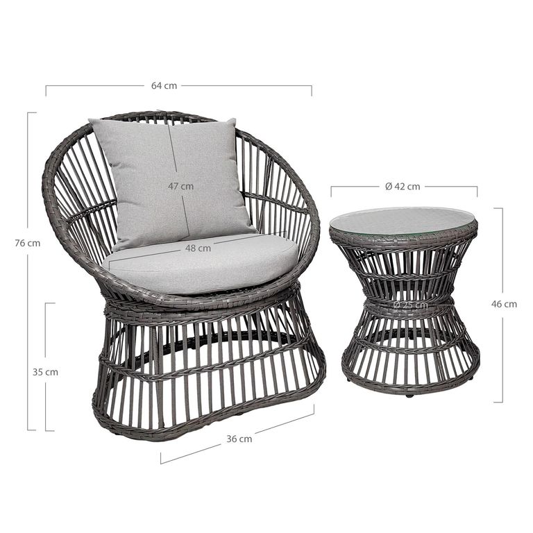 Natal Lounge Set - Grey - Metal and Rattan