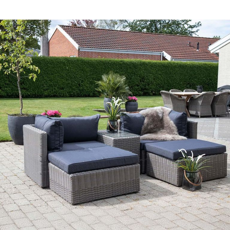 Rossi Lounge Set - Grey - Fabric and Polyrattan