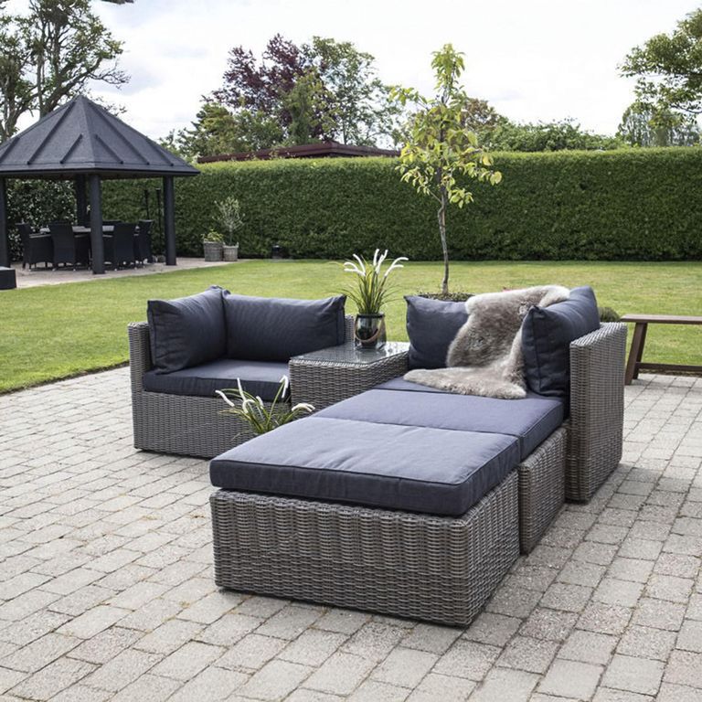 Rossi Lounge Set - Grey - Fabric and Polyrattan