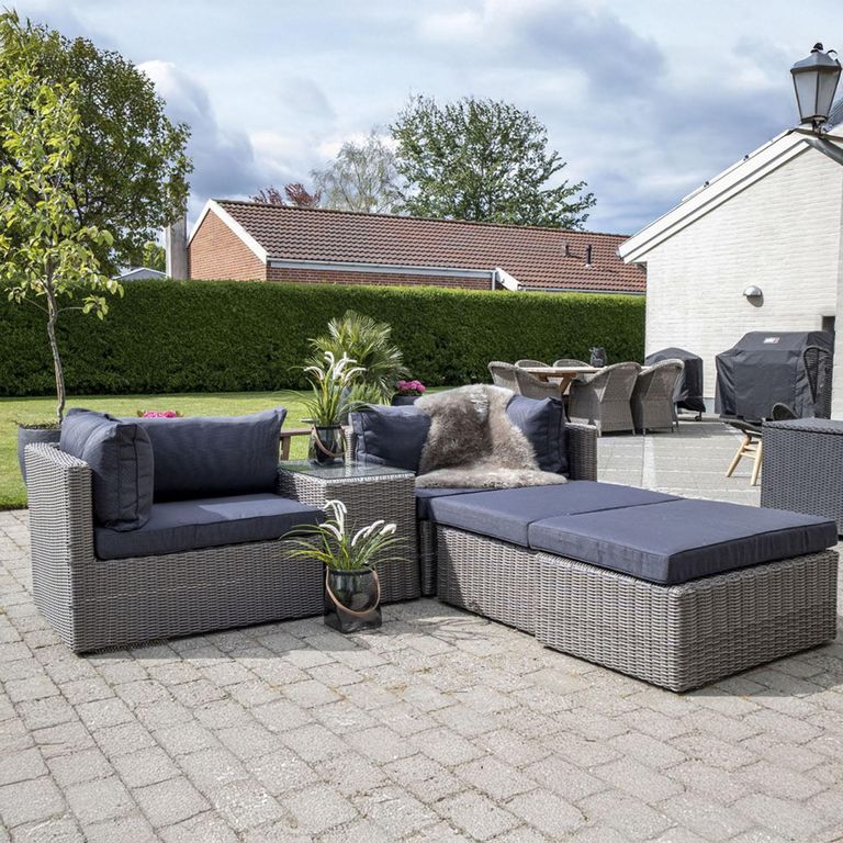 Rossi Lounge Set - Grey - Fabric and Polyrattan