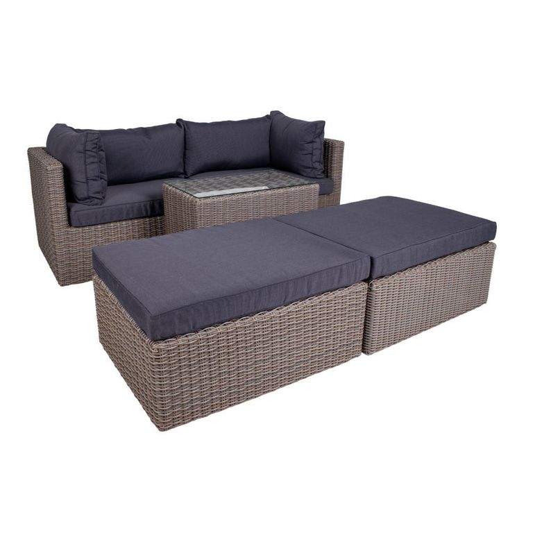 Rossi Lounge Set - Grey - Fabric and Polyrattan