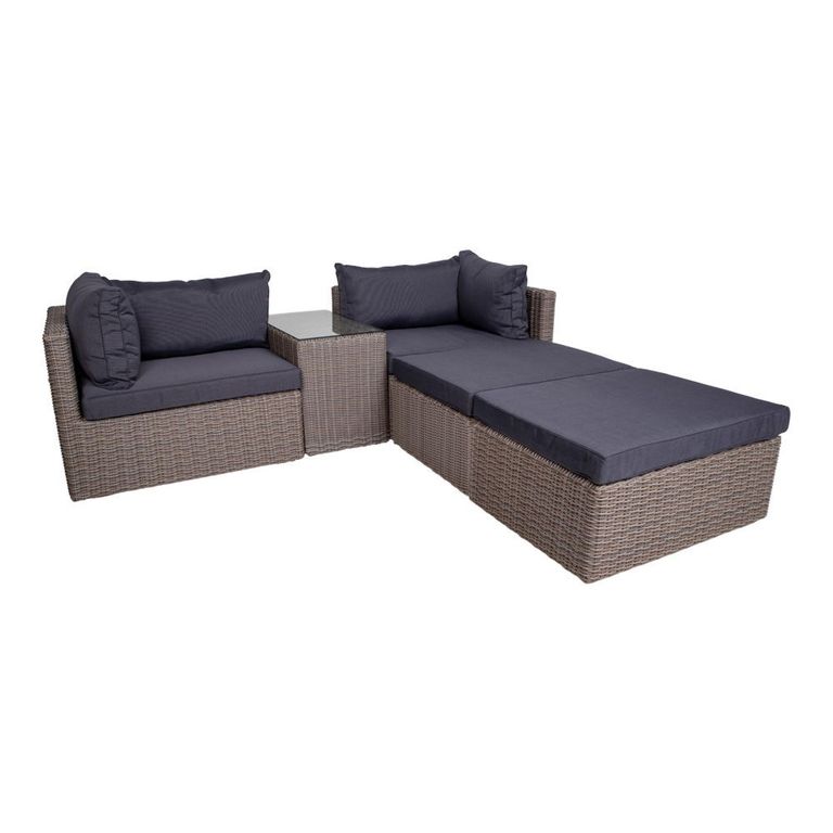 Rossi Lounge Set - Grey - Fabric and Polyrattan