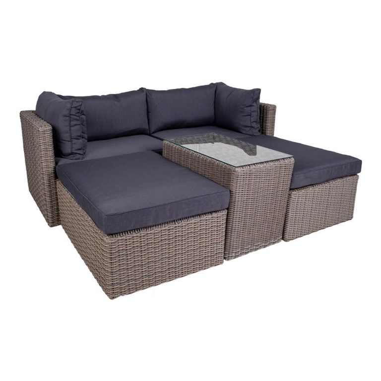 Rossi Lounge Set - Grey - Fabric and Polyrattan