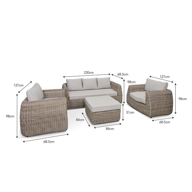 Skala Outdoor 3 Seater Sofa Set Light Rattan