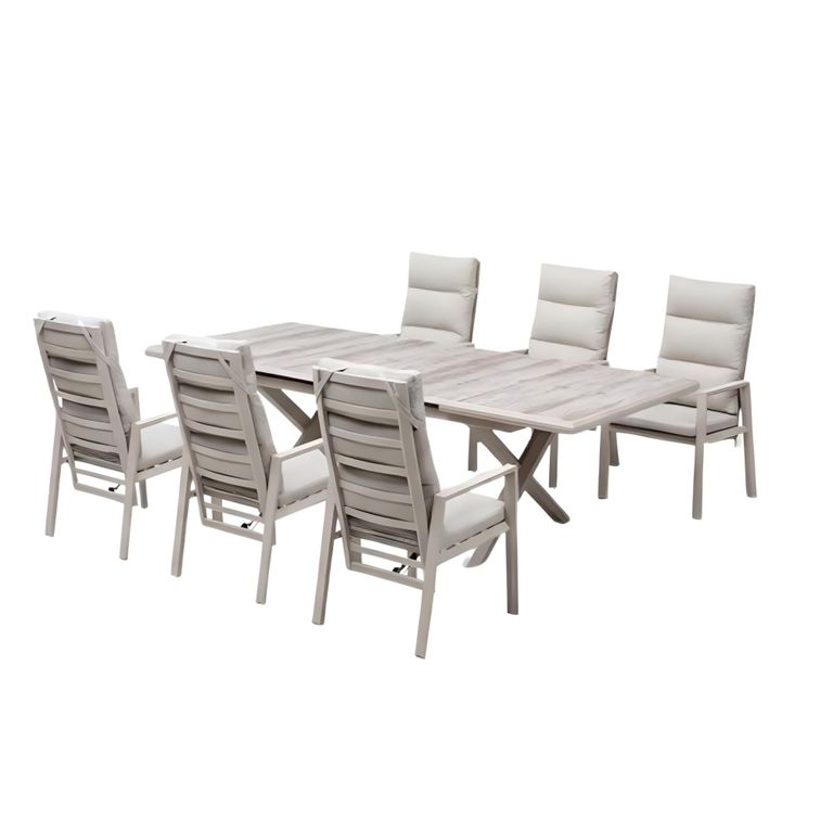 Valencia Garden Extending Dining Set - 6 Seater - Recliner Dining Chairs - Latte