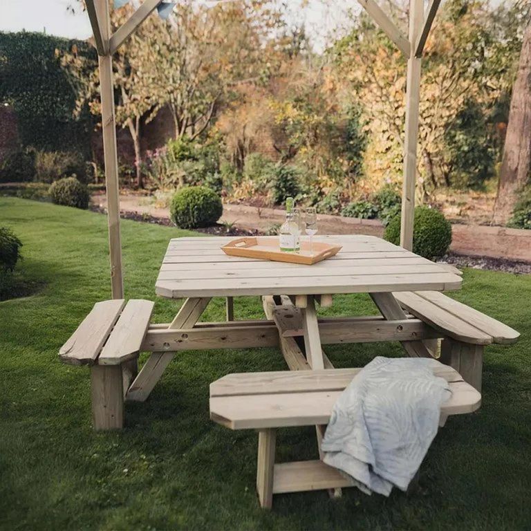 Westwood Garden Picnic Table Set - Square - 4 Benches