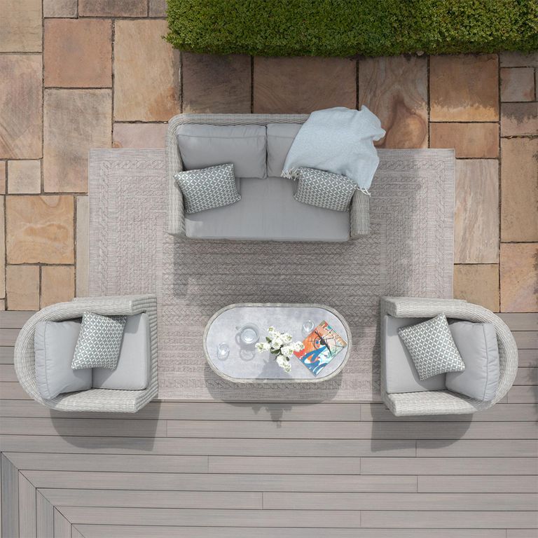 Oxford Garden Sofa Set - 2 Seater - Coffee Table - Ceramic Top - Grey Rattan