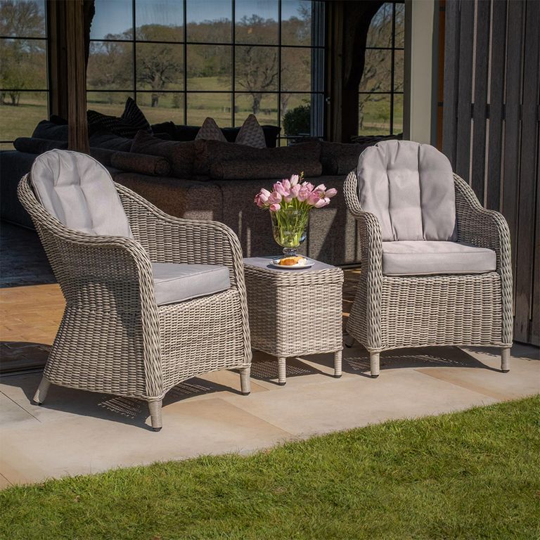 Oxford Garden Lounge Set - 3 Piece - Coffee Table - Ceramic Top - Grey Rattan