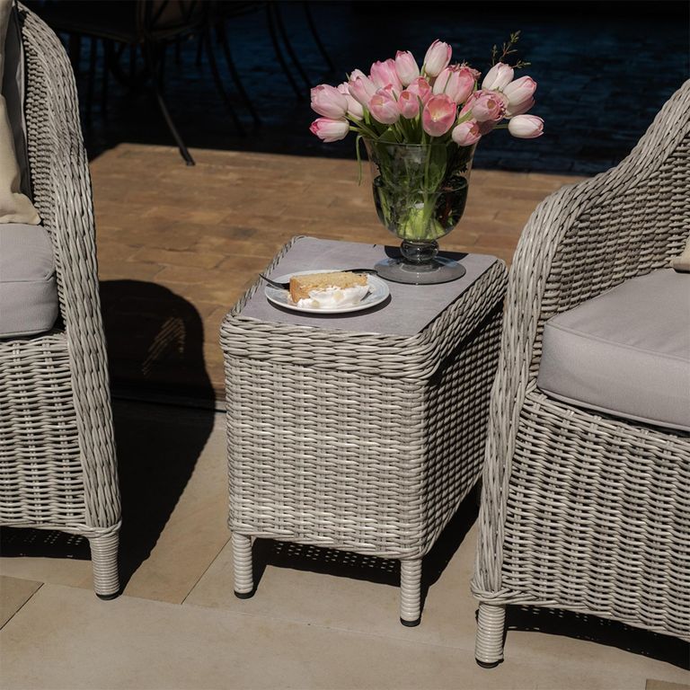 Oxford Garden Lounge Set - 3 Piece - Coffee Table - Ceramic Top - Grey Rattan