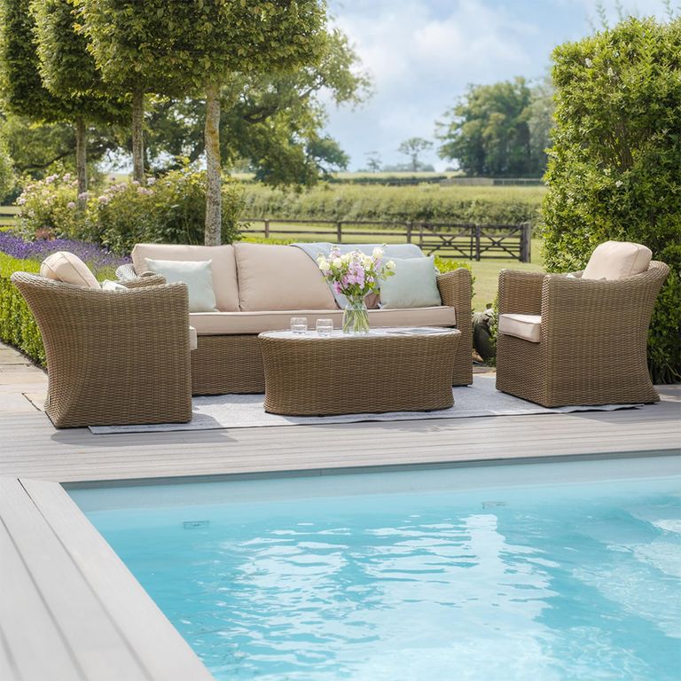 Winchester 3 Seater Garden Sofa Set - Coffee Tabele - Ceramic Top - Natural Rattan