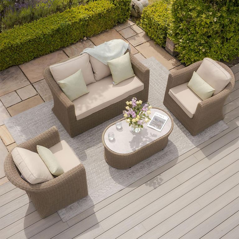 Winchester 2 Seater Garden Sofa Set - Coffee Tabele - Ceramic Top - Natural Rattan