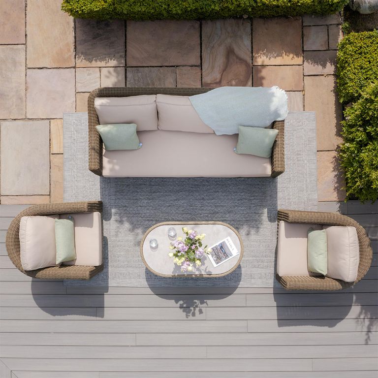 Winchester 3 Seater Garden Sofa Set - Coffee Tabele - Ceramic Top - Natural Rattan