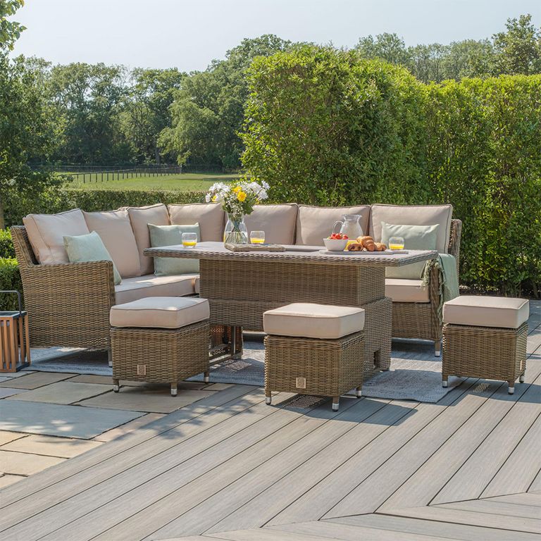 Winchester Corner Garden Dining Set - Rising Table - Ice Bucket - Ceramic Top - Natural Rattan