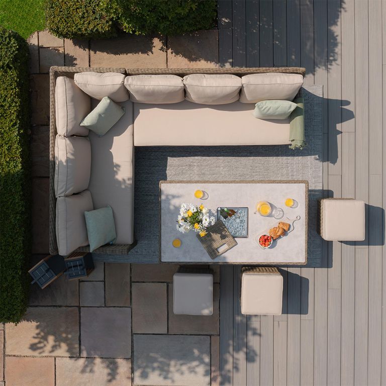 Winchester Corner Garden Dining Set - Rising Table - Ice Bucket - Ceramic Top - Natural Rattan