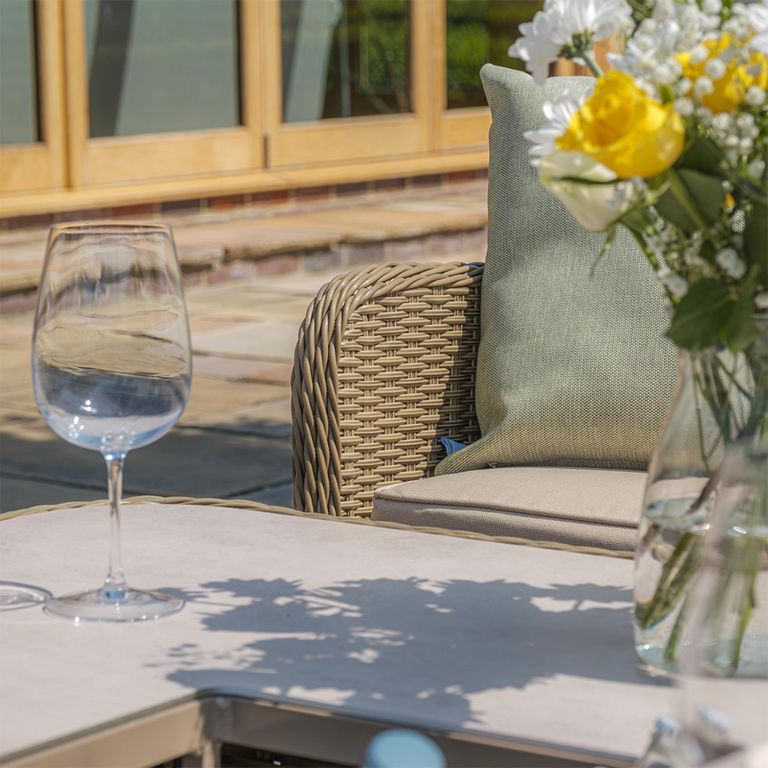Winchester Corner Garden Dining Sofa Set - Rising Table - Ice Bucket - Ceramic Top - Natural Rattan