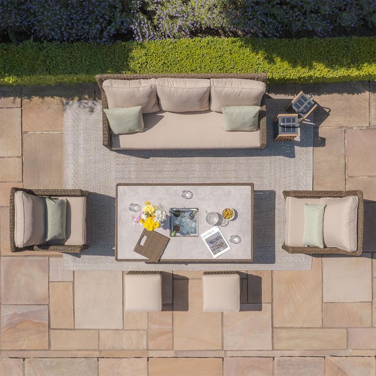 Winchester Garden Sofa Dining Set - Rising Table - Ice Bucket - Ceramic Top - Natural Rattan