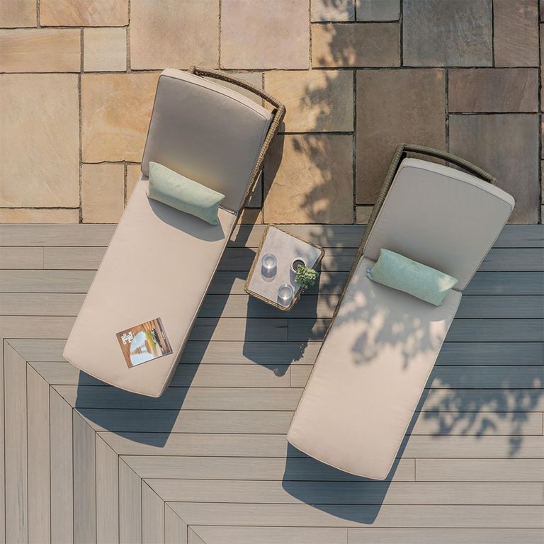 Winchester Garden Sun Lounger Set - Coffee Table - Ceramic Top - Natural Rattan