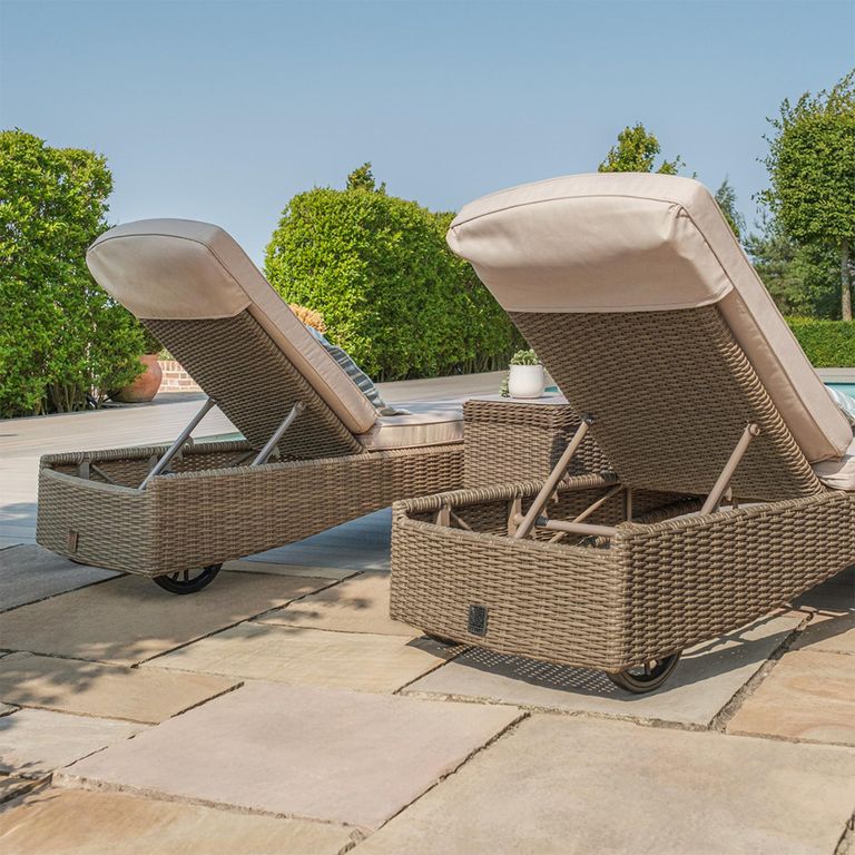 Winchester Garden Sun Lounger Set - Coffee Table - Ceramic Top - Natural Rattan