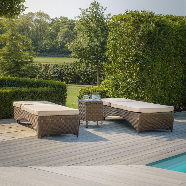 Winchester Garden Sun Lounger Set - Coffee Table - Ceramic Top - Natural Rattan