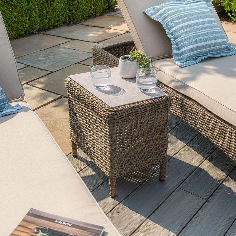 Winchester Garden Sun Lounger Set - Coffee Table - Ceramic Top - Natural Rattan