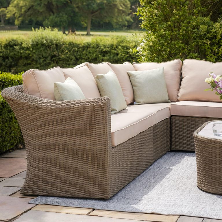 Winchester Large Corner Garden Sofa Set - Coffee Table - Ceramic Top - Natural Rattan