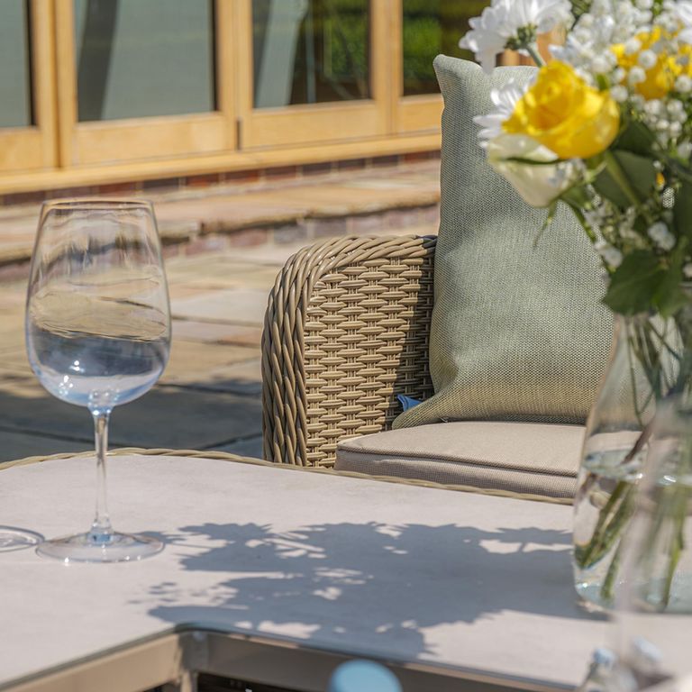 Winchester Royal U-Shaped Garden Sofa Set - Rising Table - Ceramic Top - Natural Rattan