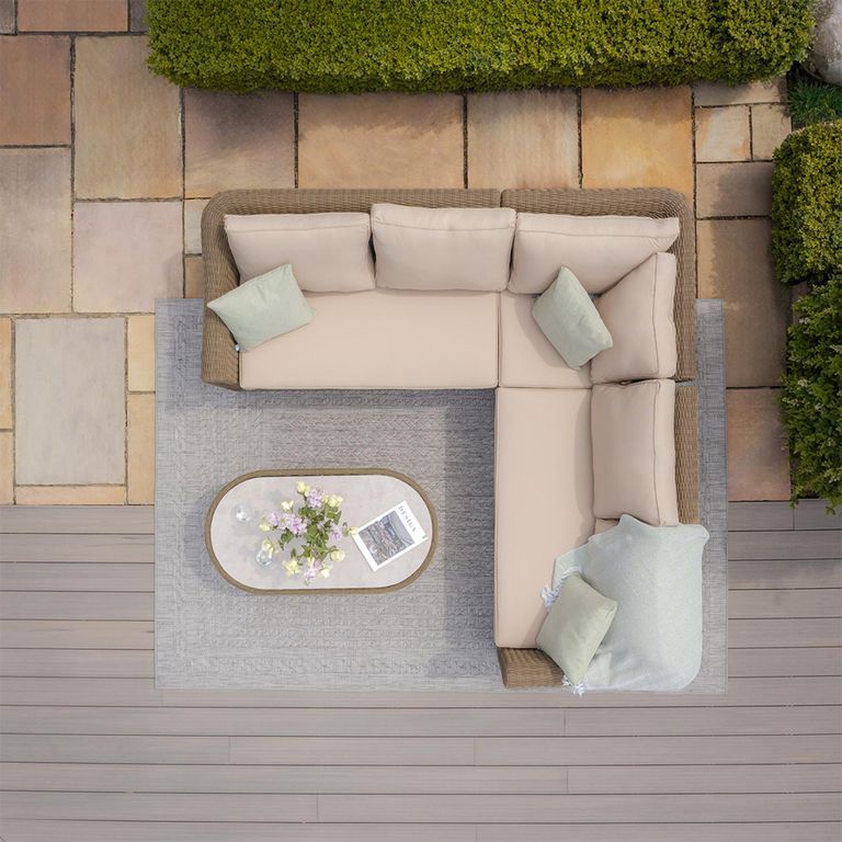 Winchester Small Corner Garden Sofa Set - Coffee Table - Ceramic Top - Natural Rattan