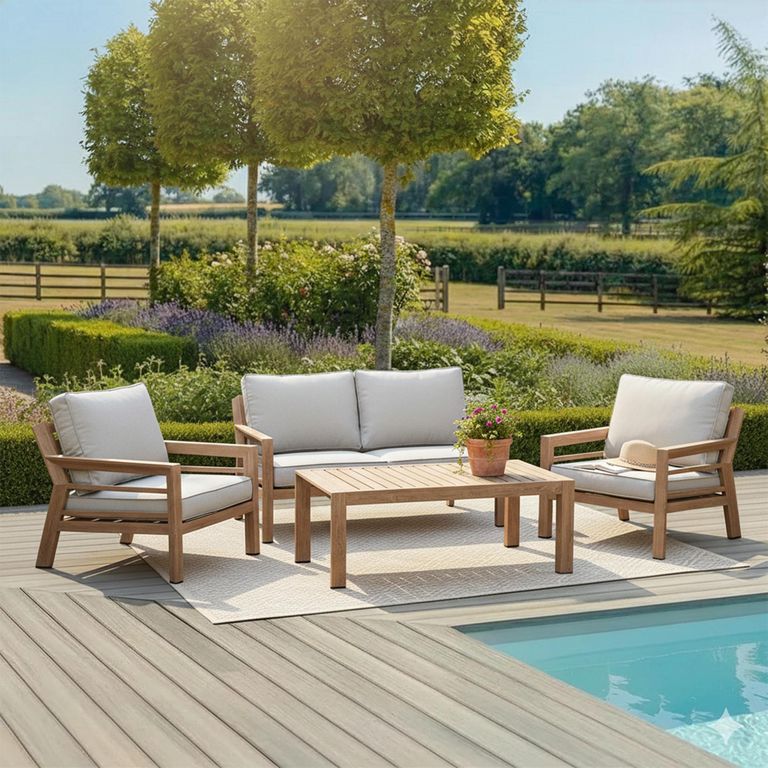 New York Garden Sofa Set - 2 Seater - with Coffee Table - Wood