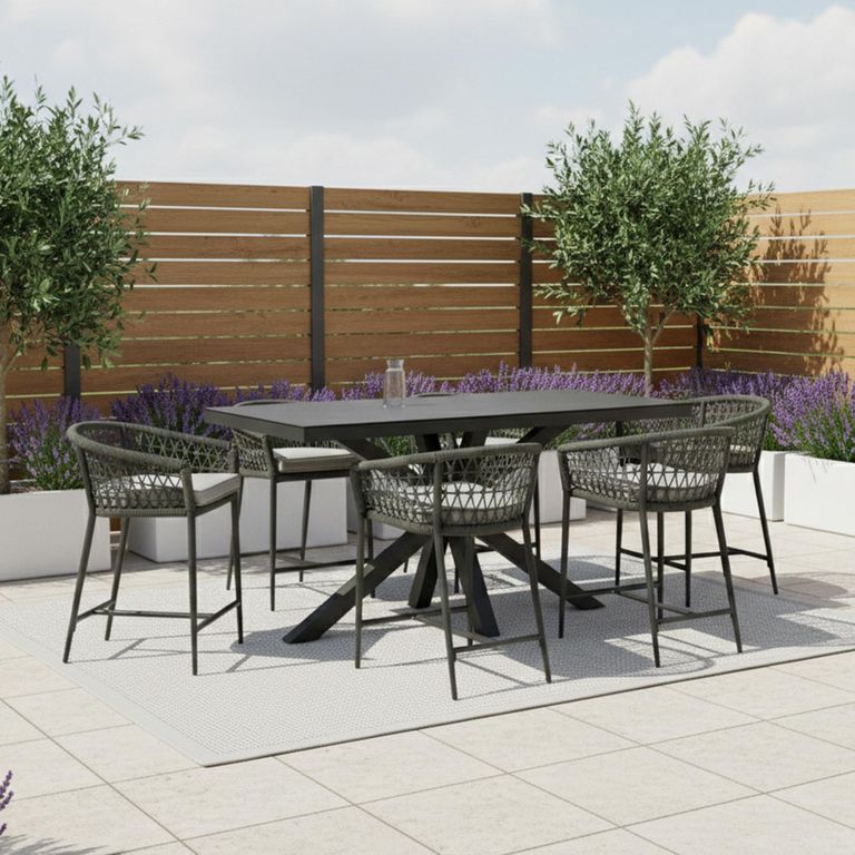 Monaco Garden Low Bar Set - 6 Seater Bar Stool - Ivy Green