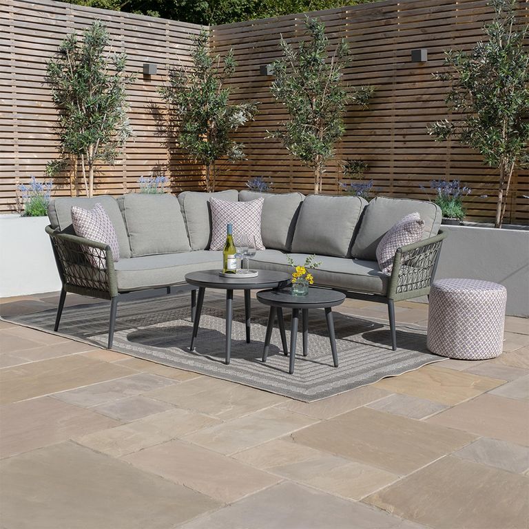 Monaco Small Corner Garden Sofa Set - with Coffee Table - Ivy Green