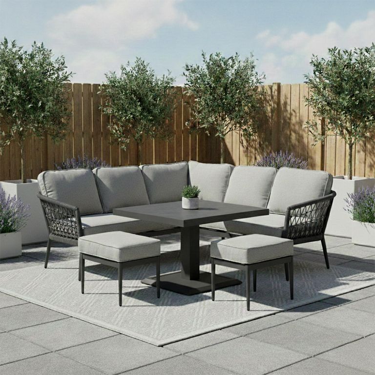 Monaco Square Corner Garden Dining Set - Rising Table - Ivy Green