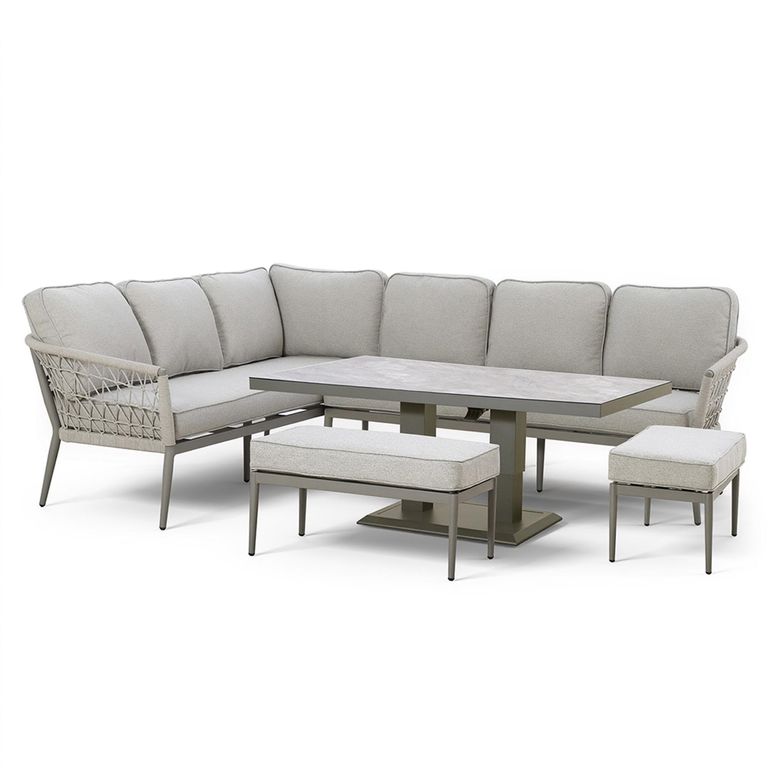 Monaco Corner Garden Dining Set - Rising Table - Cool Linen