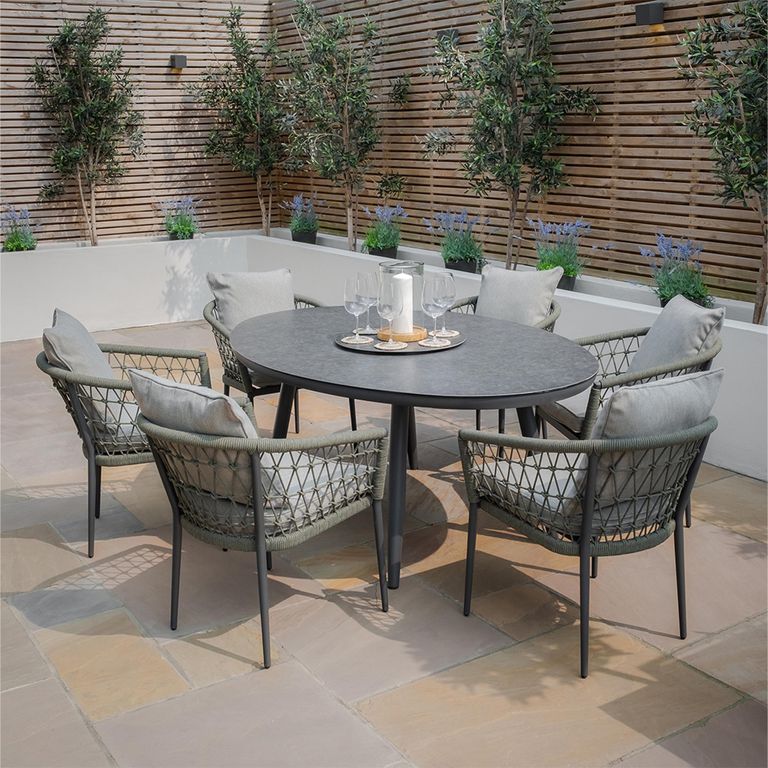 Monaco Oval Garden Dining Set - 6 Seater - 180cm - Lazy Susan - Ivy Green