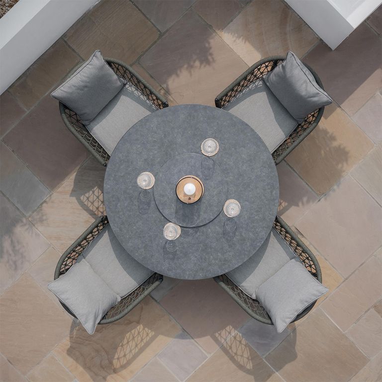 Monaco Round Garden Dining Set - 4 Seater - 120cm - Lazy Susan - Ivy Green