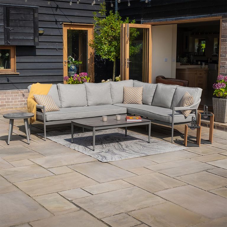 Florence Large Corner Garden Sofa Set - with Coffee Table - Cool Linen