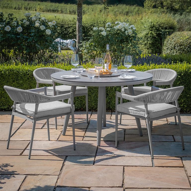 Florence Round Garden Dining Set - 4 Seater - 120cm - Lazy Susan - Cool Linen