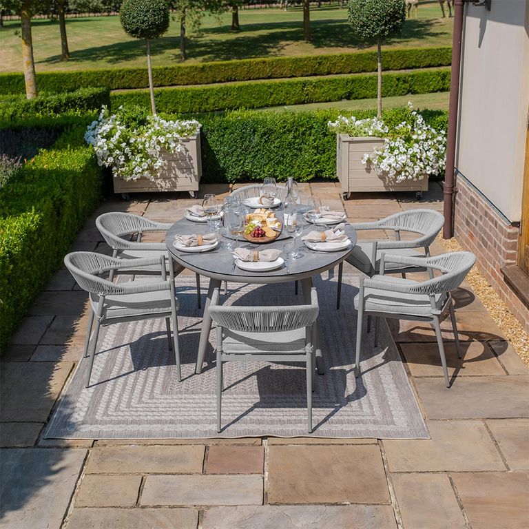 Florence Oval Garden Dining Set - 6 Seater - 180cm - Lazy Susan - Cool Linen