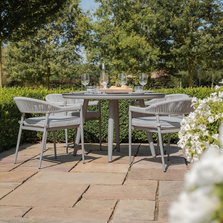 Florence Round Garden Dining Set - 4 Seater - 120cm - Lazy Susan - Cool Linen