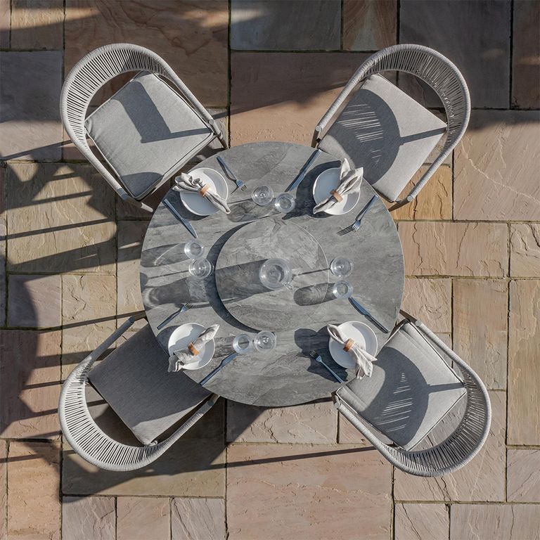 Florence Round Garden Dining Set - 4 Seater - 120cm - Lazy Susan - Cool Linen