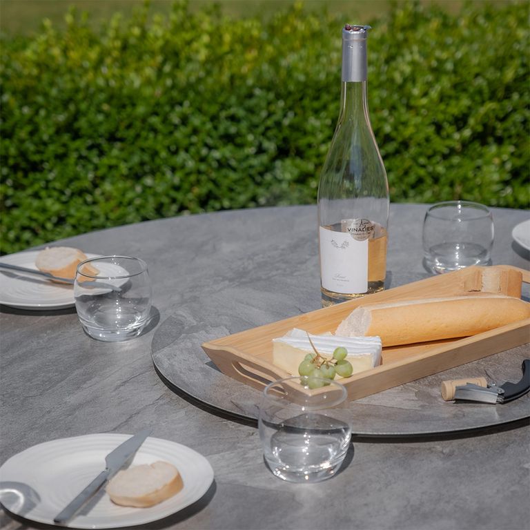 Florence Round Garden Dining Set - 4 Seater - 120cm - Lazy Susan - Cool Linen