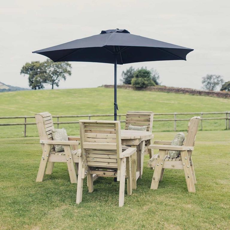 Churnet Valley Ergo Timber Wood 4 Seater Round Garden Dining Set