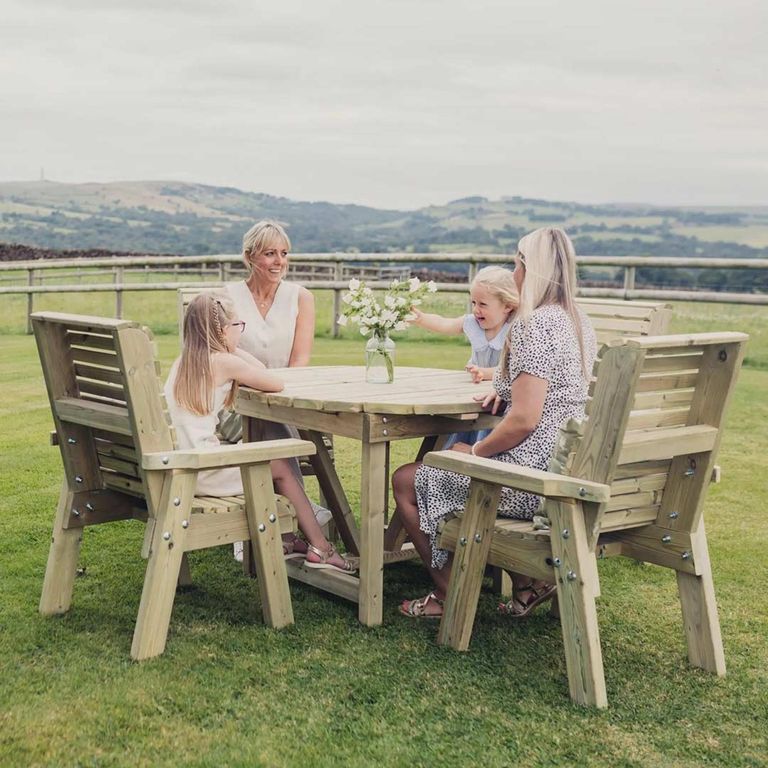 Churnet Valley Ergo Timber Wood 4 Seater Round Garden Dining Set
