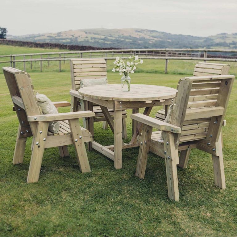 Churnet Valley Ergo Timber Wood 4 Seater Round Garden Dining Set